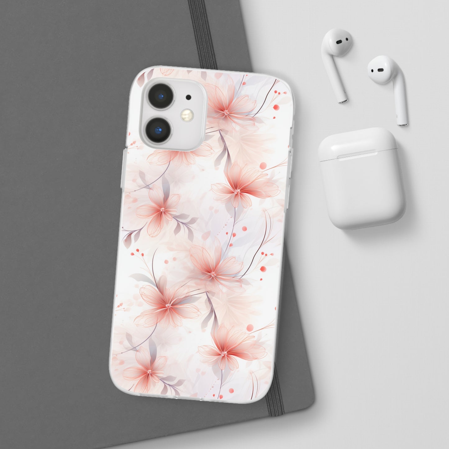 Whispering Petals: Subtle Grey & Pastel Red Gradient Phone Case