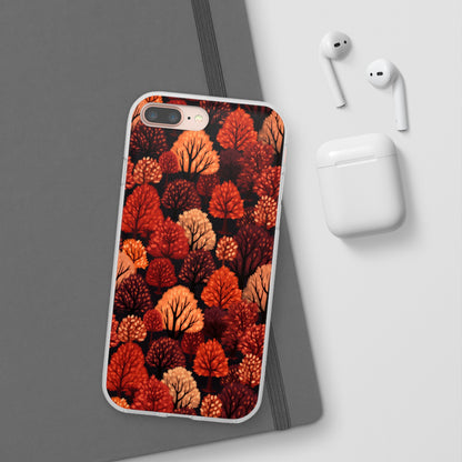 Crimson Forest: Autumn Trees in Vibrant Detail - Flexible Phone Case