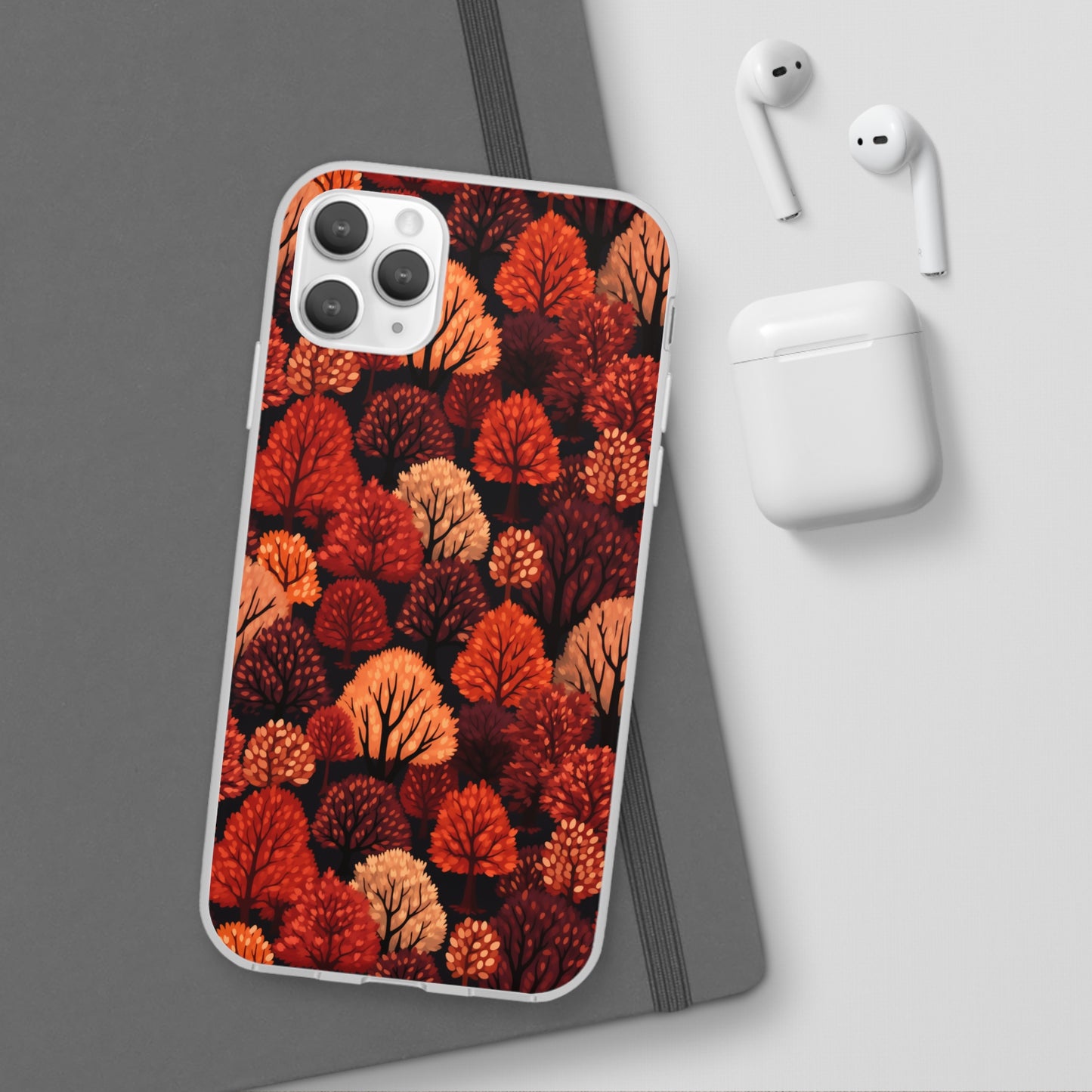 Crimson Forest: Autumn Trees in Vibrant Detail - Flexible Phone Case