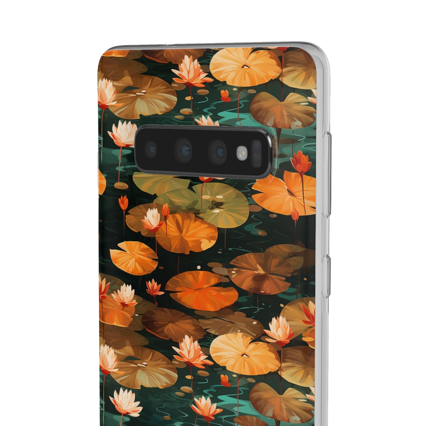 Orange Lotus Whisper: Autumn on the Water - Flexible Phone Case