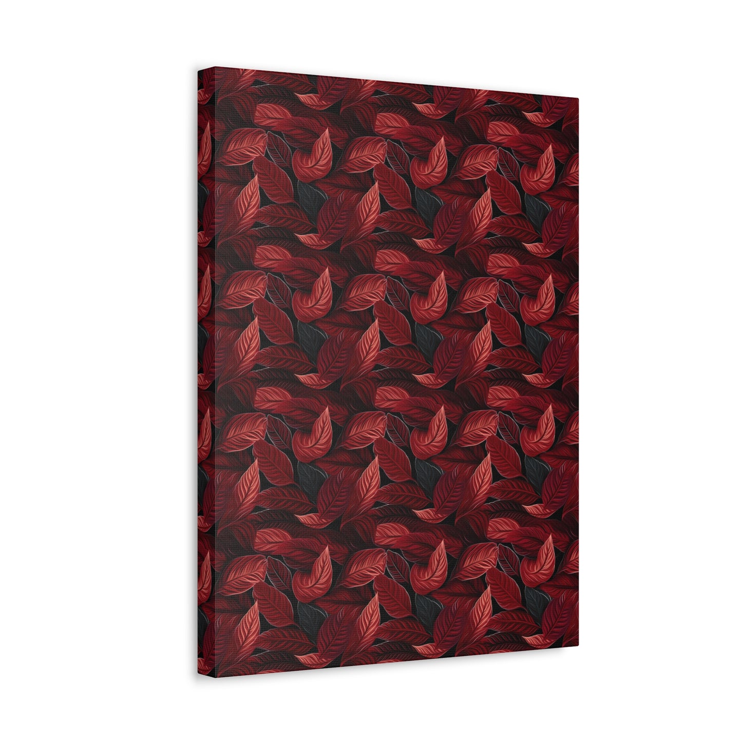 Scarlet Whispers: Lush Autumn Colours in Botanical Bliss - Satin Canvas, Stretched