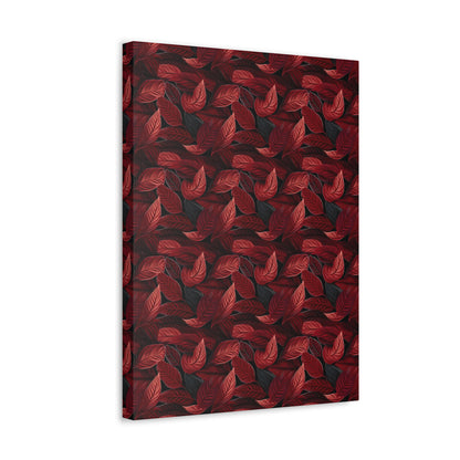 Scarlet Whispers: Lush Autumn Colours in Botanical Bliss - Satin Canvas, Stretched