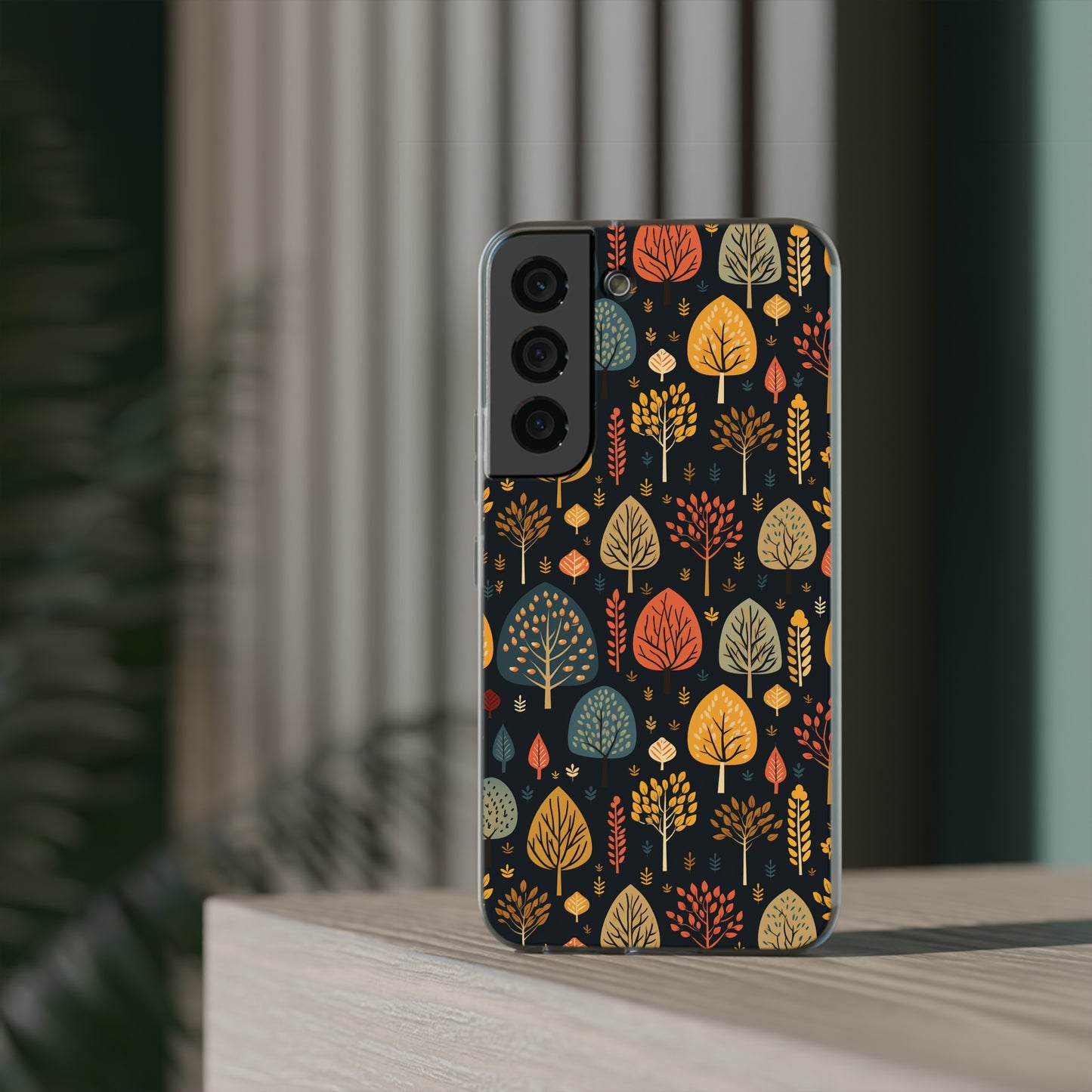 Mid-Century Mosaic: Dappled Leaves and Folk Imagery - Flexible Phone Case