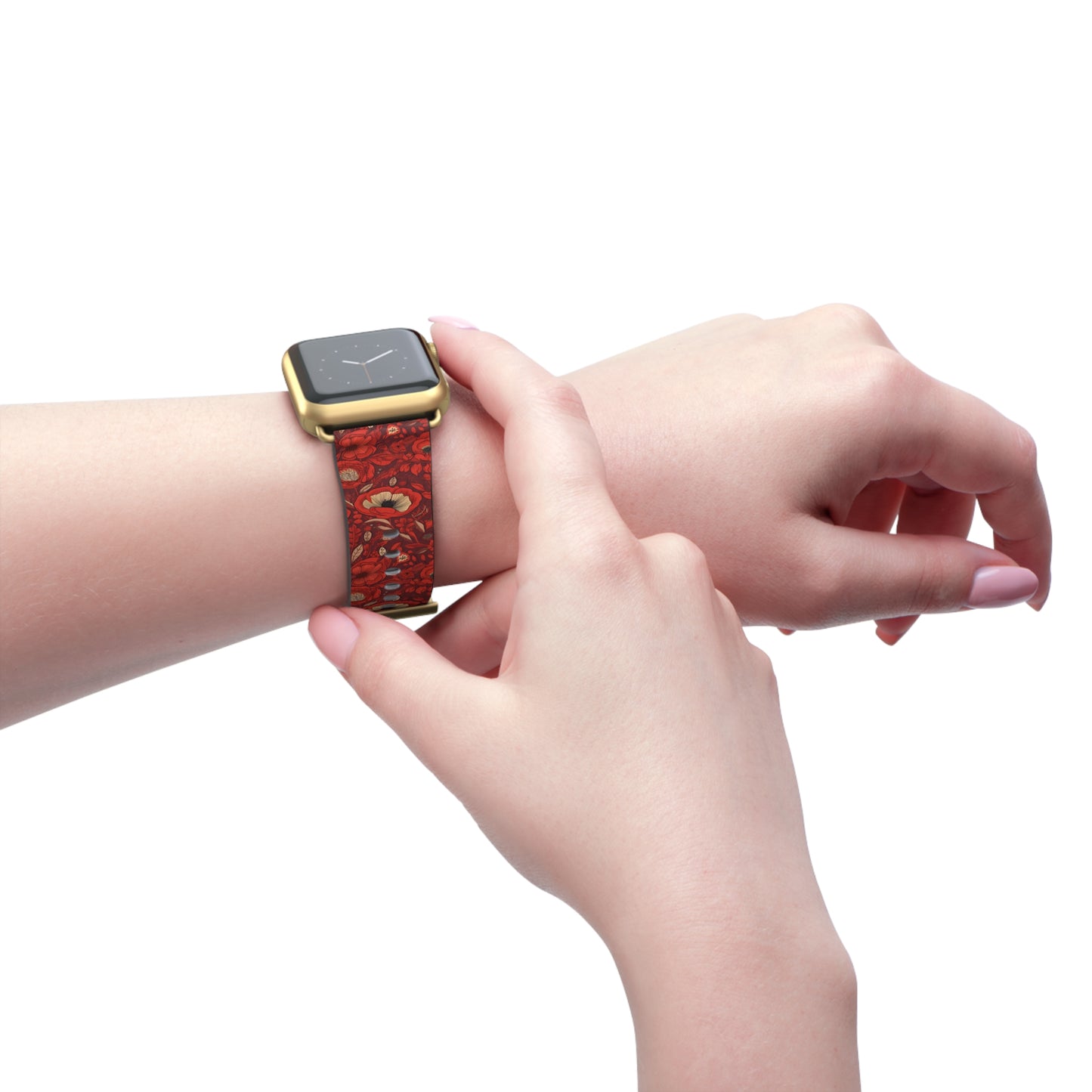 Radiant Spring Blossoms - Vibrant Red Floral Design - Apple Watch Strap