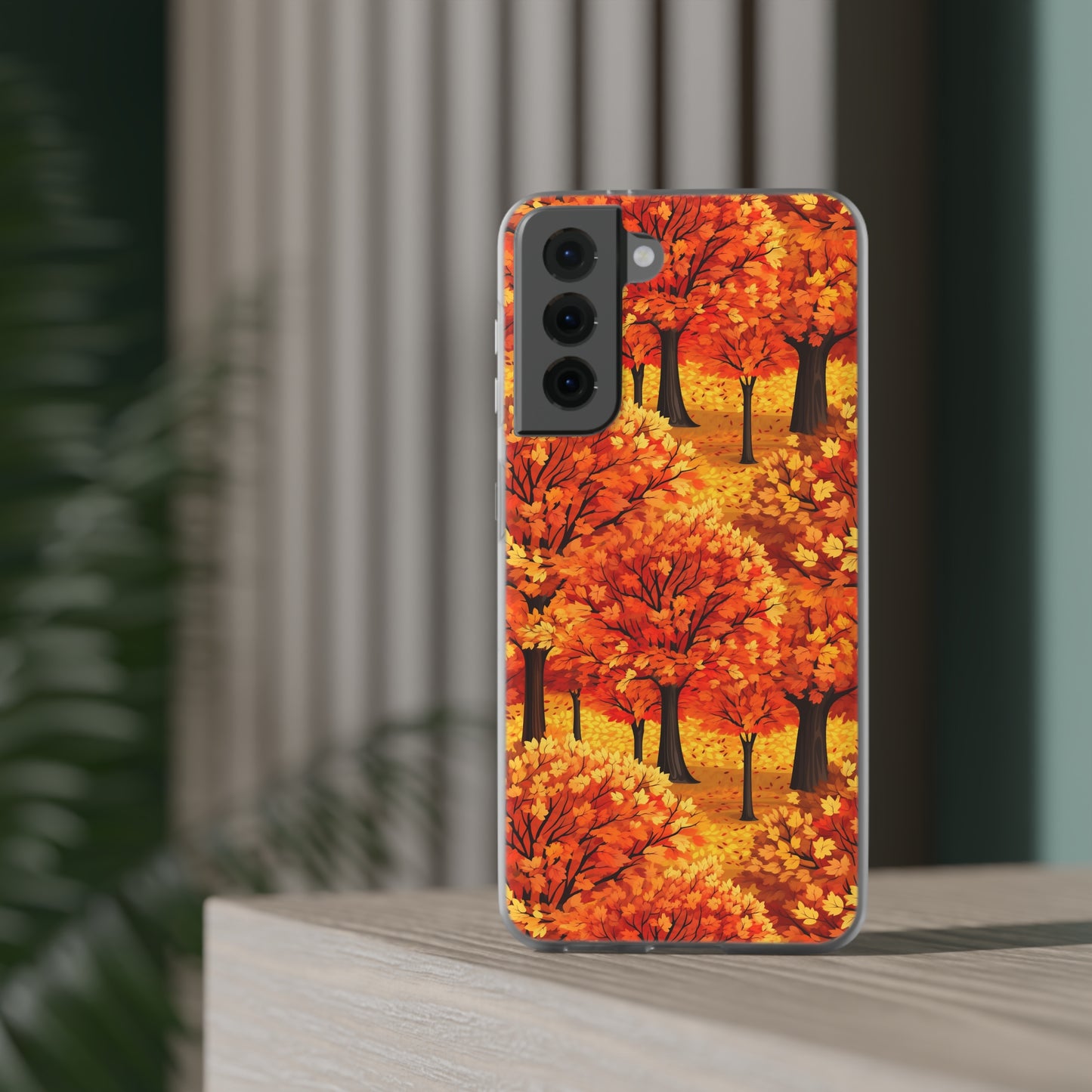 Impasto-Style Woodlands: High-Contrast Autumn Foliage - Flexible Phone Case