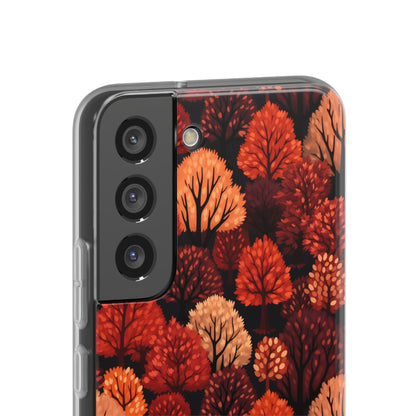 Crimson Forest: Autumn Trees in Vibrant Detail - Flexible Phone Case