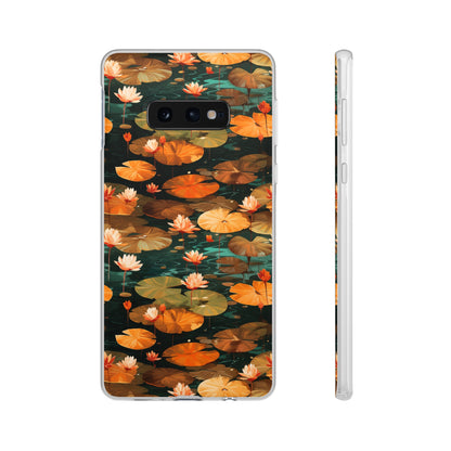 Orange Lotus Whisper: Autumn on the Water - Flexible Phone Case