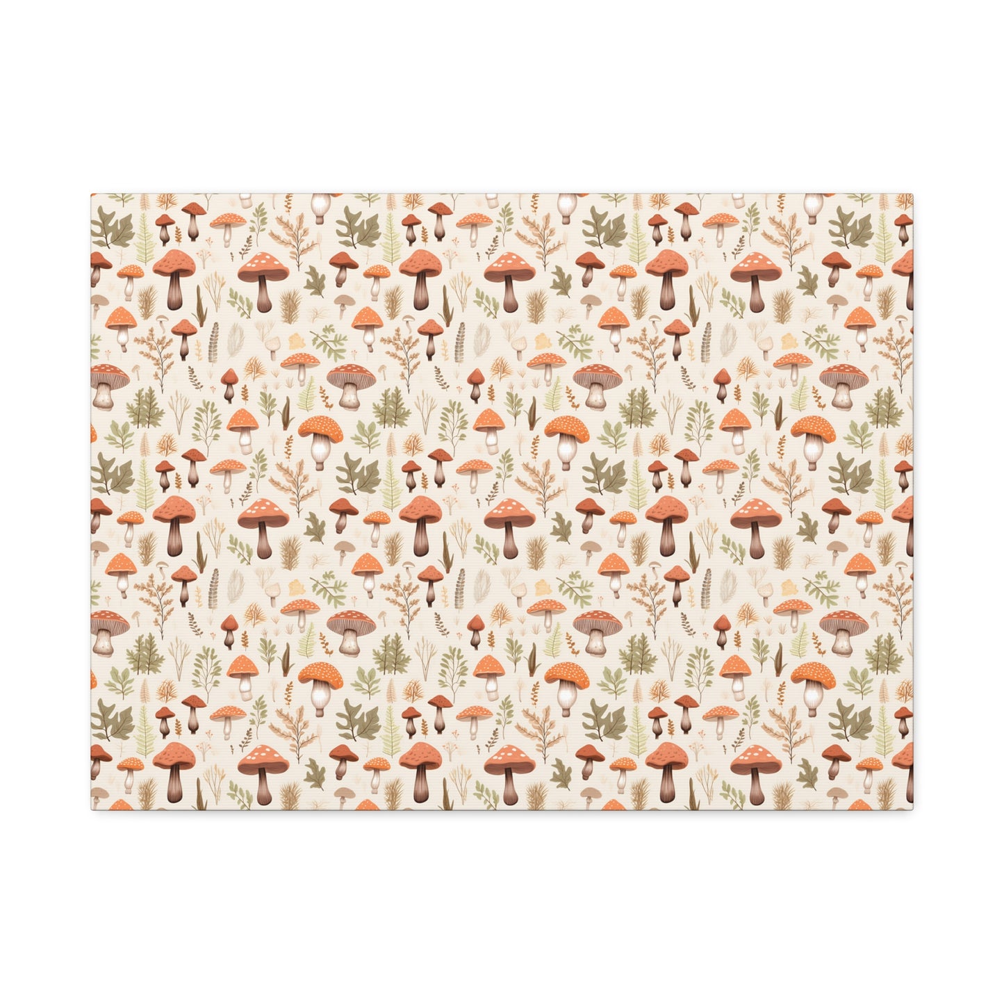 Mushroom Haven: Autumnal Tones Botanical Illustration - Satin Canvas, Stretched