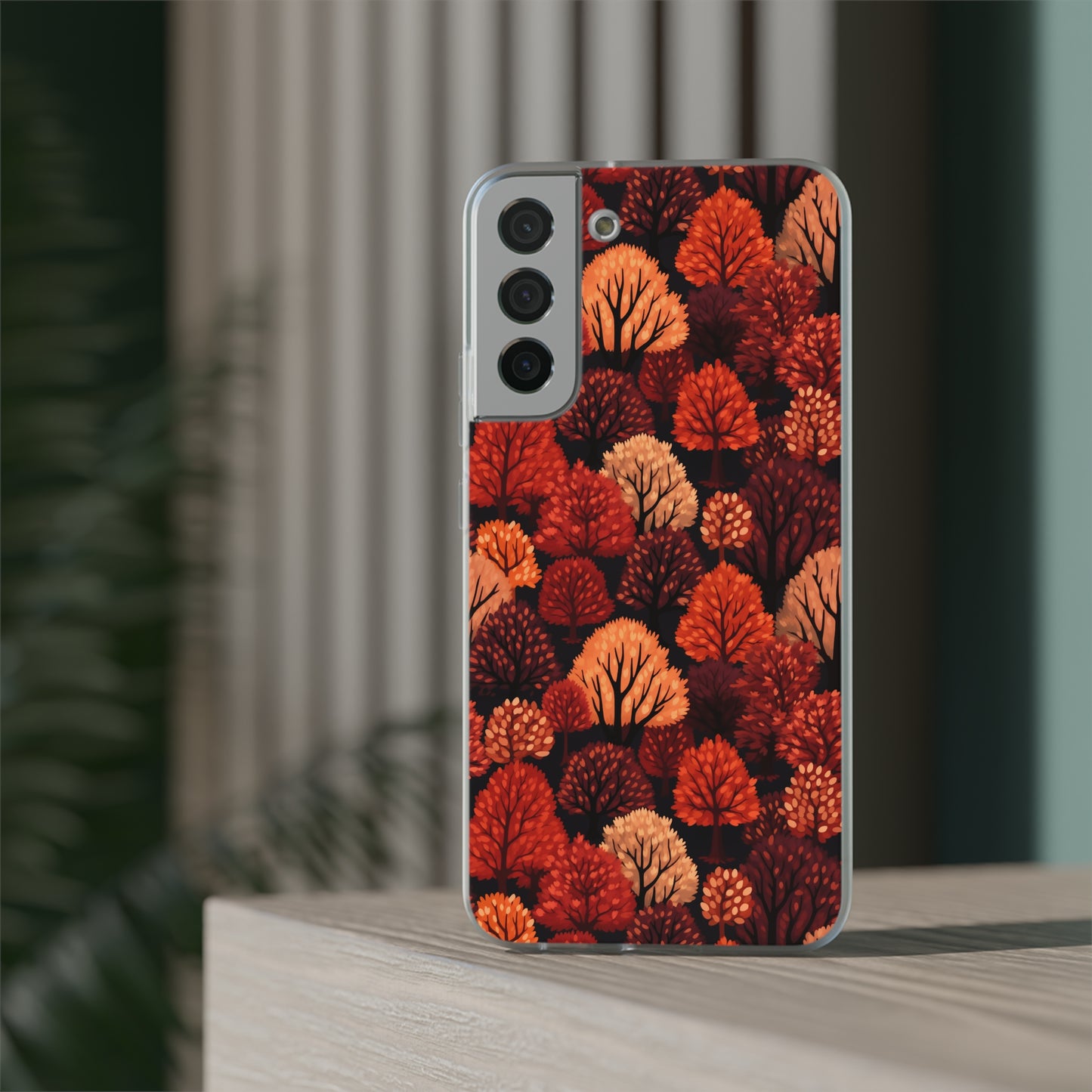 Crimson Forest: Autumn Trees in Vibrant Detail - Flexible Phone Case