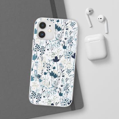 Serene Blue Wildflower Phone Case - Elegant White Background Design - Spring Collection - Flexi Cases Phone Case Pattern Symphony iPhone 12  