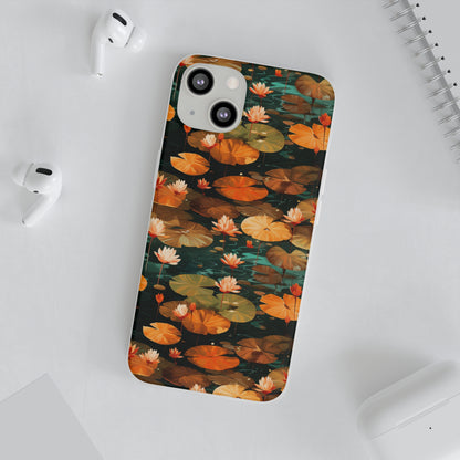 Orange Lotus Whisper: Autumn on the Water - Flexible Phone Case