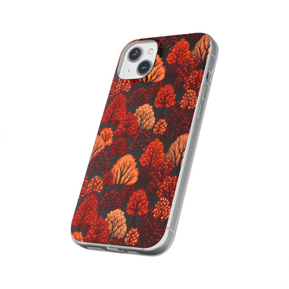 Crimson Forest: Autumn Trees in Vibrant Detail - Flexible Phone Case