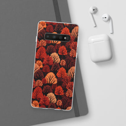 Crimson Forest: Autumn Trees in Vibrant Detail - Flexible Phone Case