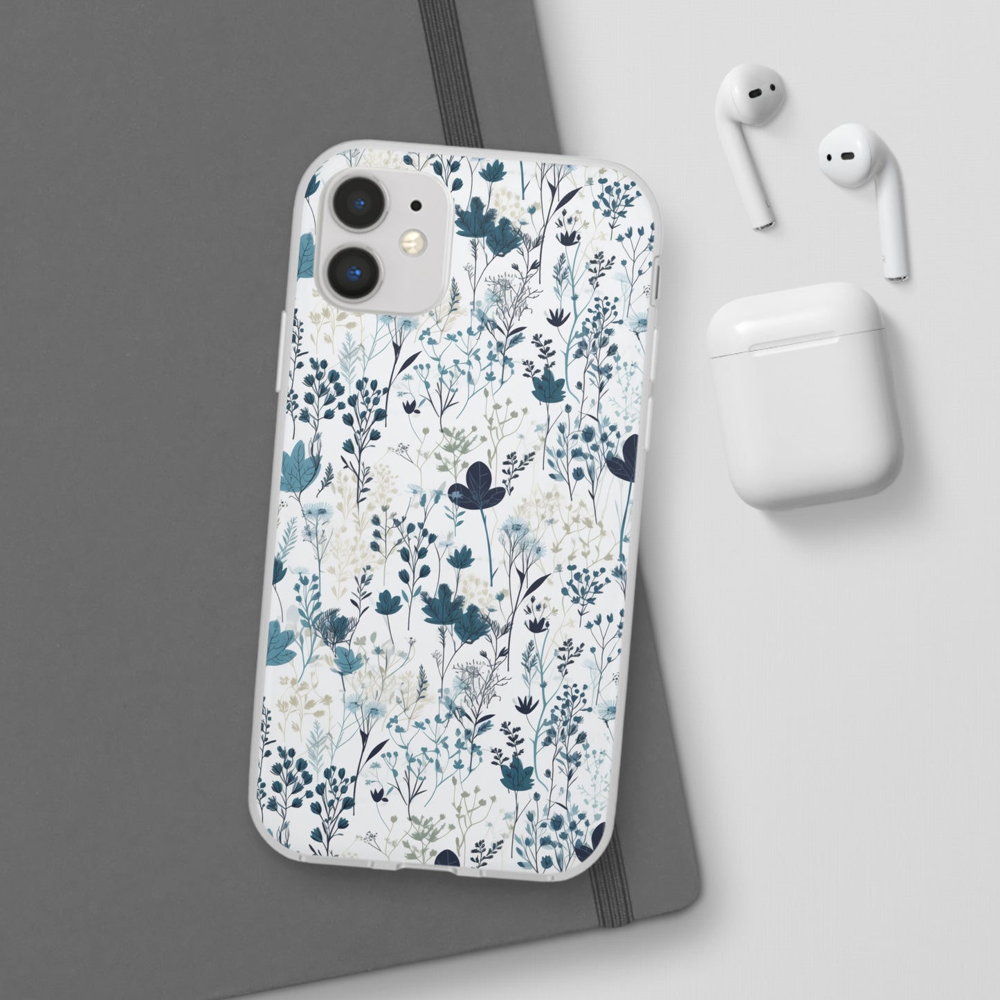 Serene Blue Wildflower Phone Case - Elegant White Background Design - Spring Collection - Flexi Cases Phone Case Pattern Symphony iPhone 11  