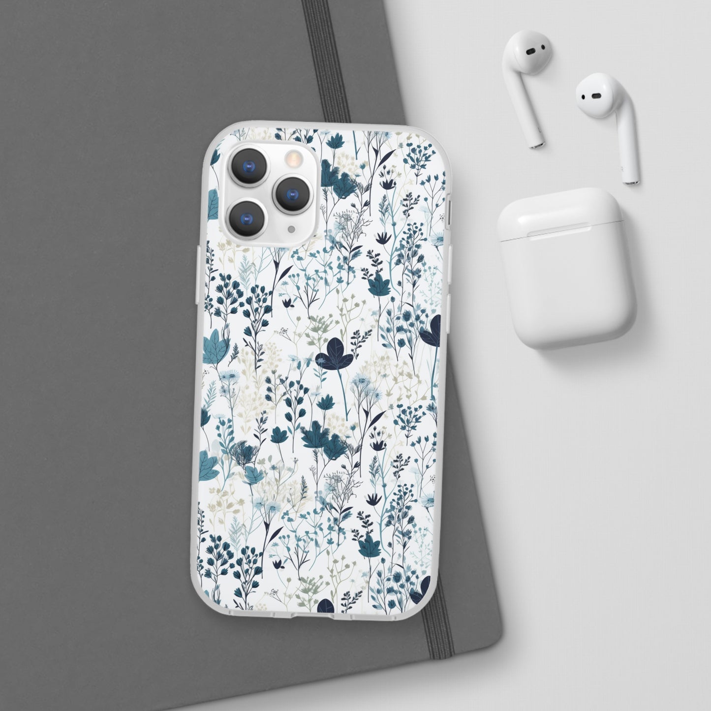 Serene Blue Wildflower Phone Case - Elegant White Background Design - Spring Collection - Flexi Cases Phone Case Pattern Symphony iPhone 11 Pro  