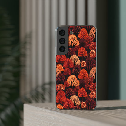 Crimson Forest: Autumn Trees in Vibrant Detail - Flexible Phone Case