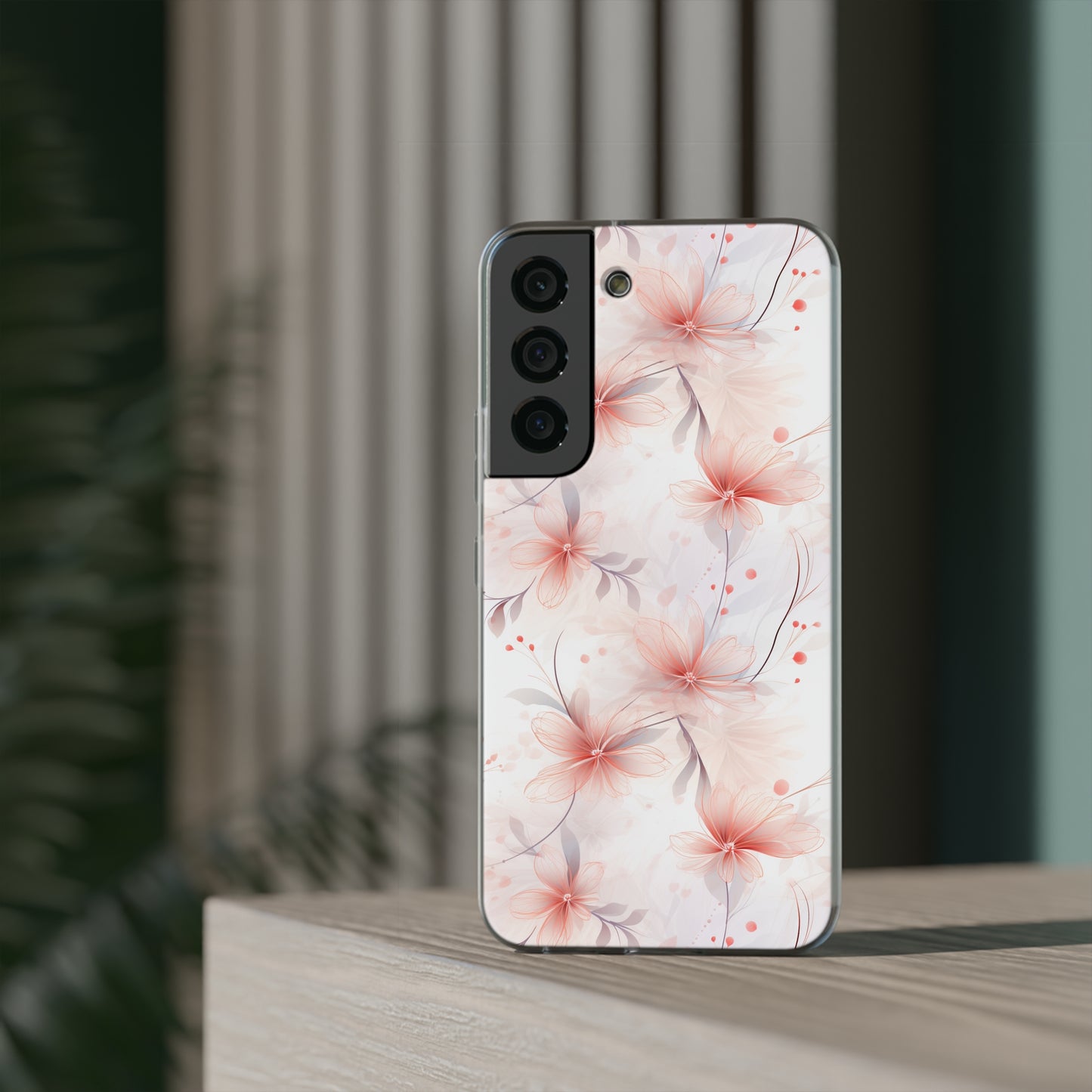 Whispering Petals: Subtle Grey & Pastel Red Gradient Phone Case