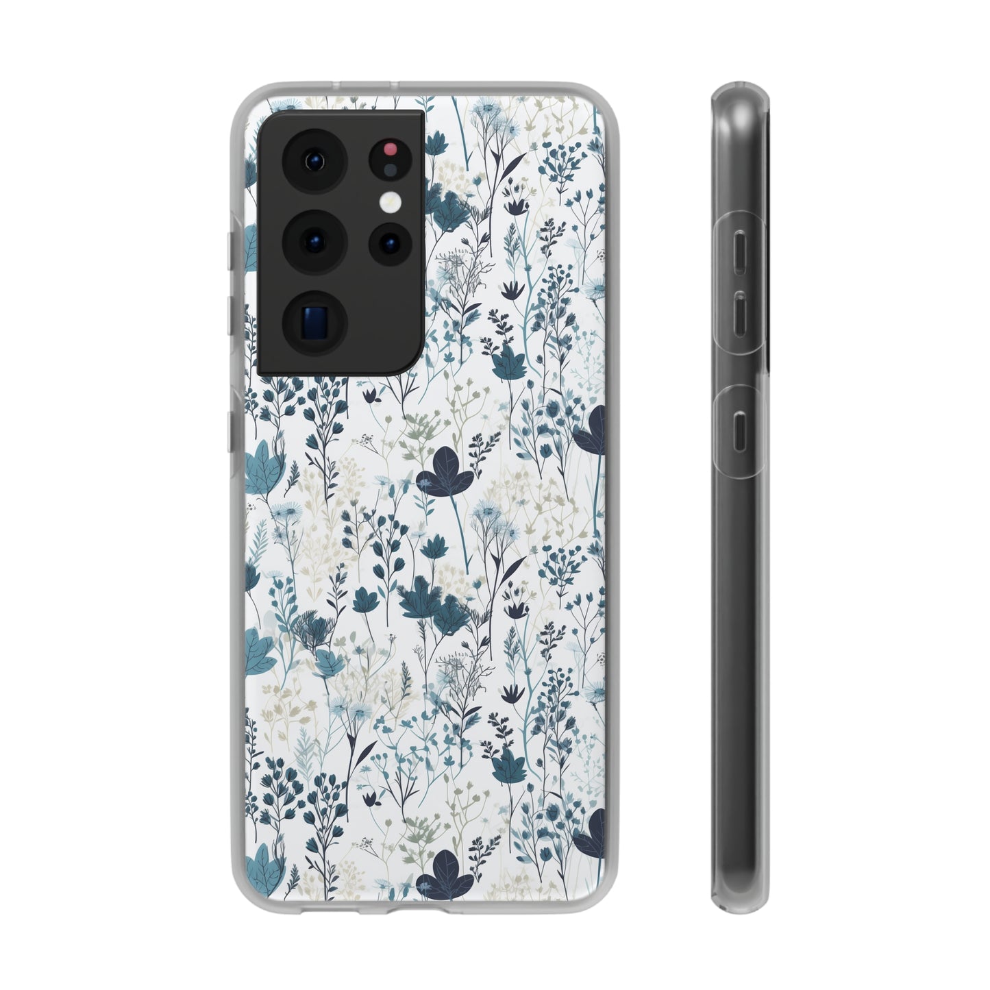 Serene Blue Wildflower Phone Case - Elegant White Background Design - Spring Collection - Flexi Cases Phone Case Pattern Symphony   