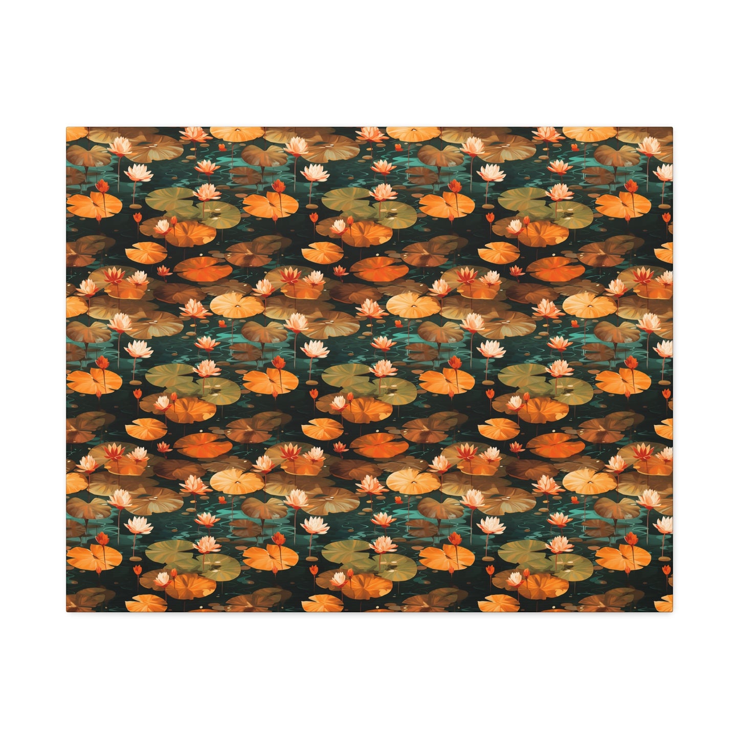 Orange Lotus Whisper: Autumn on the Water - Satin Canvas, Stretched