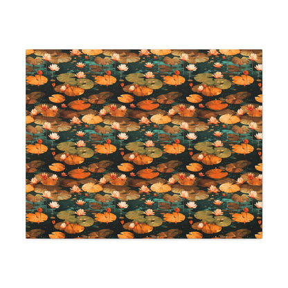 Orange Lotus Whisper: Autumn on the Water - Satin Canvas, Stretched