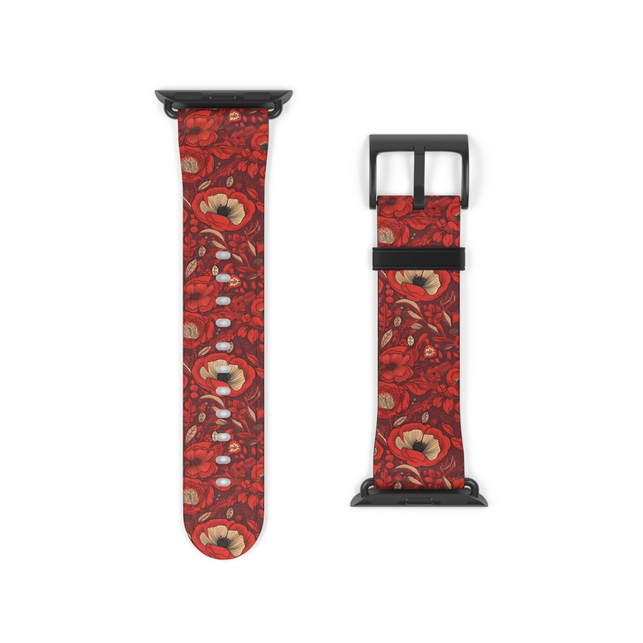 Radiant Spring Blossoms - Vibrant Red Floral Design - Apple Watch Strap