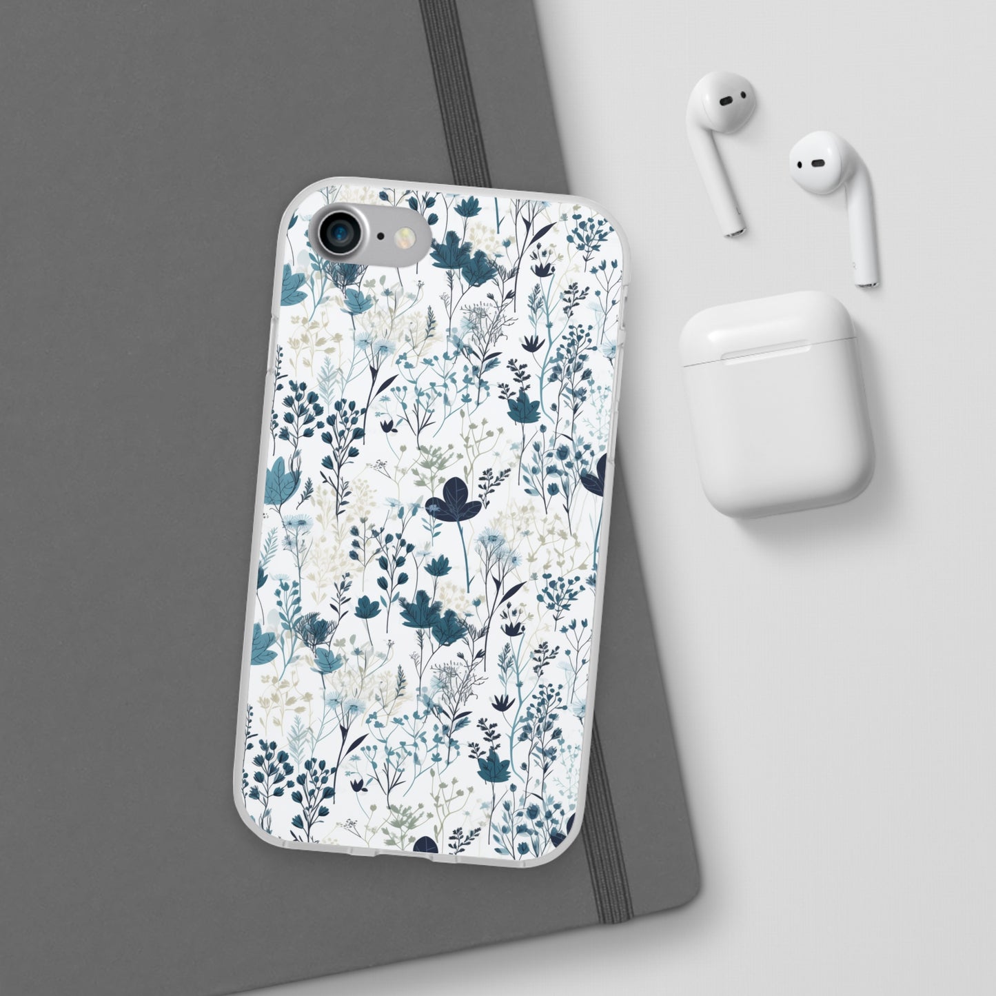 Serene Blue Wildflower Phone Case - Elegant White Background Design - Spring Collection - Flexi Cases Phone Case Pattern Symphony iPhone 7  