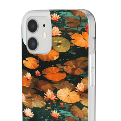 Orange Lotus Whisper: Autumn on the Water - Flexible Phone Case