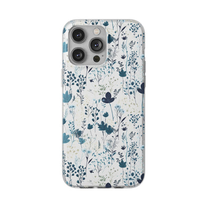 Serene Blue Wildflower Phone Case - Elegant White Background Design - Spring Collection - Flexi Cases Phone Case Pattern Symphony   