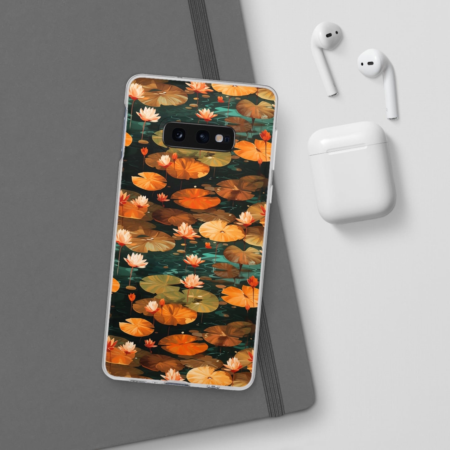 Orange Lotus Whisper: Autumn on the Water - Flexible Phone Case