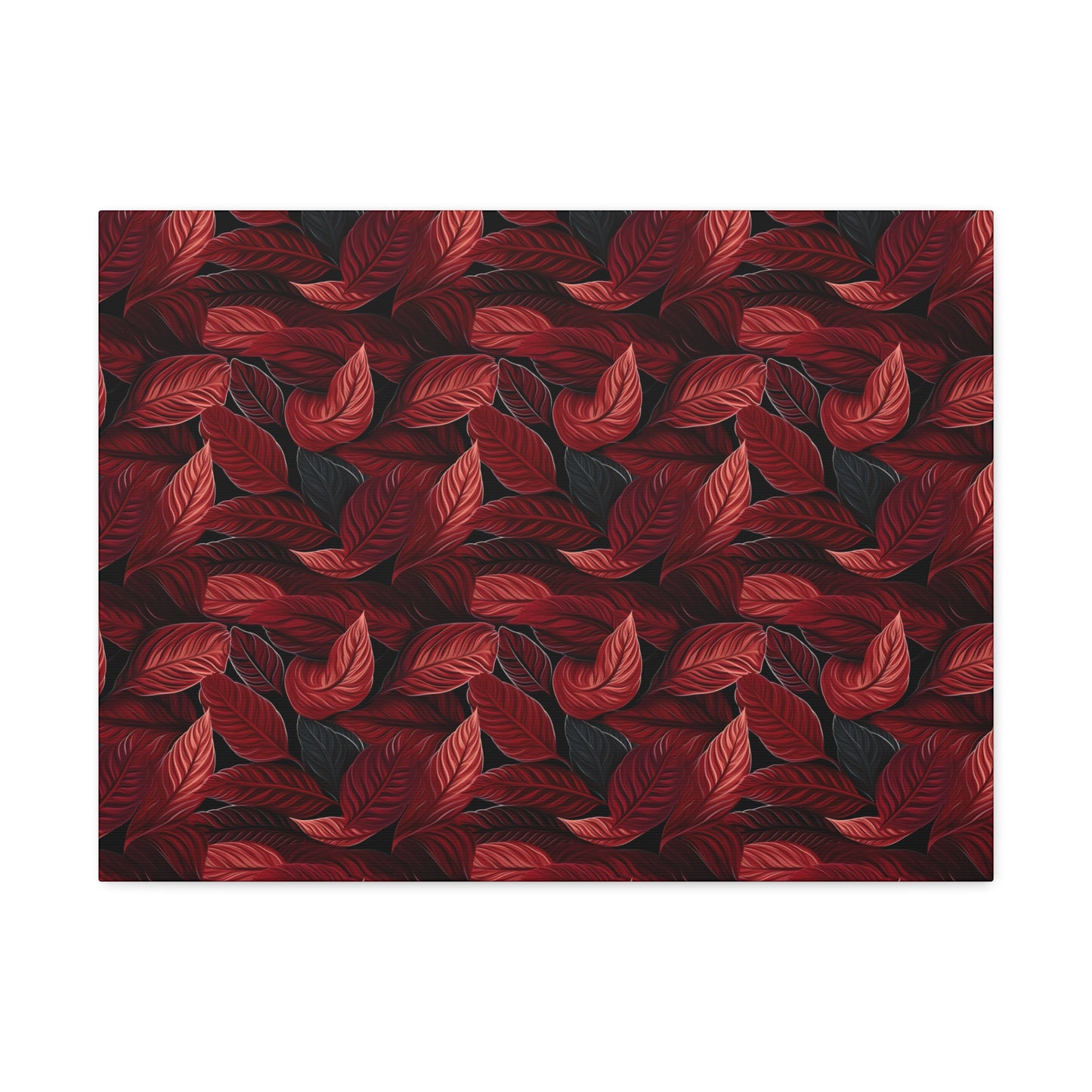 Scarlet Whispers: Lush Autumn Colours in Botanical Bliss - Satin Canvas, Stretched