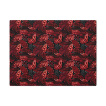 Scarlet Whispers: Lush Autumn Colours in Botanical Bliss - Satin Canvas, Stretched