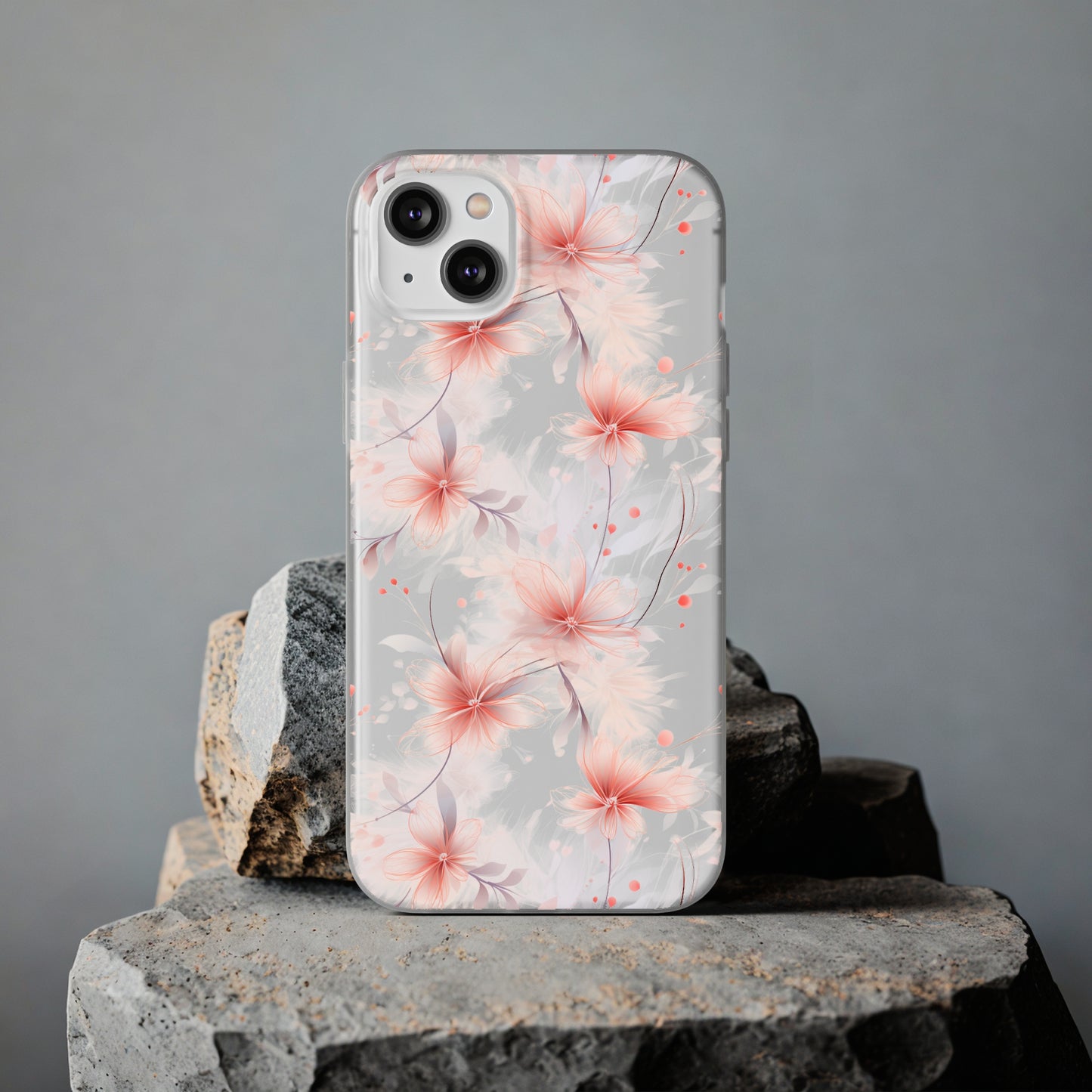 Whispering Petals: Subtle Grey & Pastel Red Gradient Phone Case