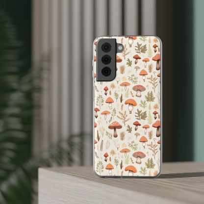 Mushroom Haven - Autumnal Tones Botanical illustration - Flexible Phone Case