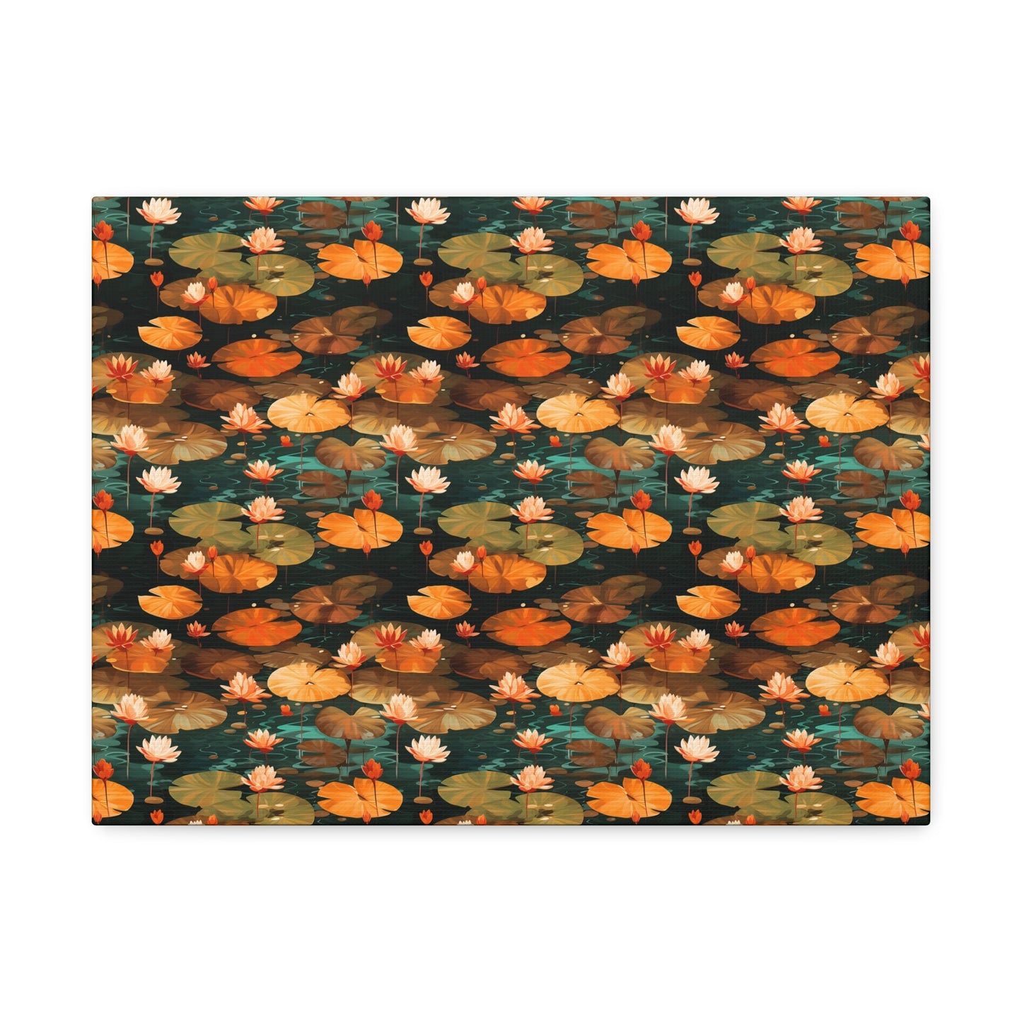 Orange Lotus Whisper: Autumn on the Water - Satin Canvas, Stretched