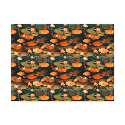 Orange Lotus Whisper: Autumn on the Water - Satin Canvas, Stretched