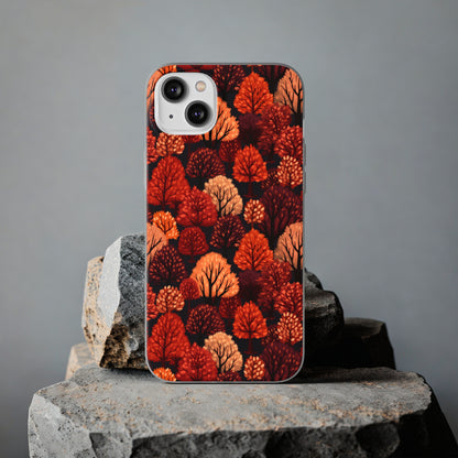 Crimson Forest: Autumn Trees in Vibrant Detail - Flexible Phone Case