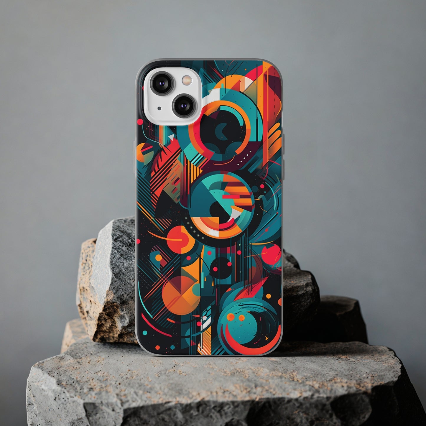 Vibrant Geometric Fusion Phone Case - Bold Squares & Circles Design - Flexi Cases Phone Case Pattern Symphony   