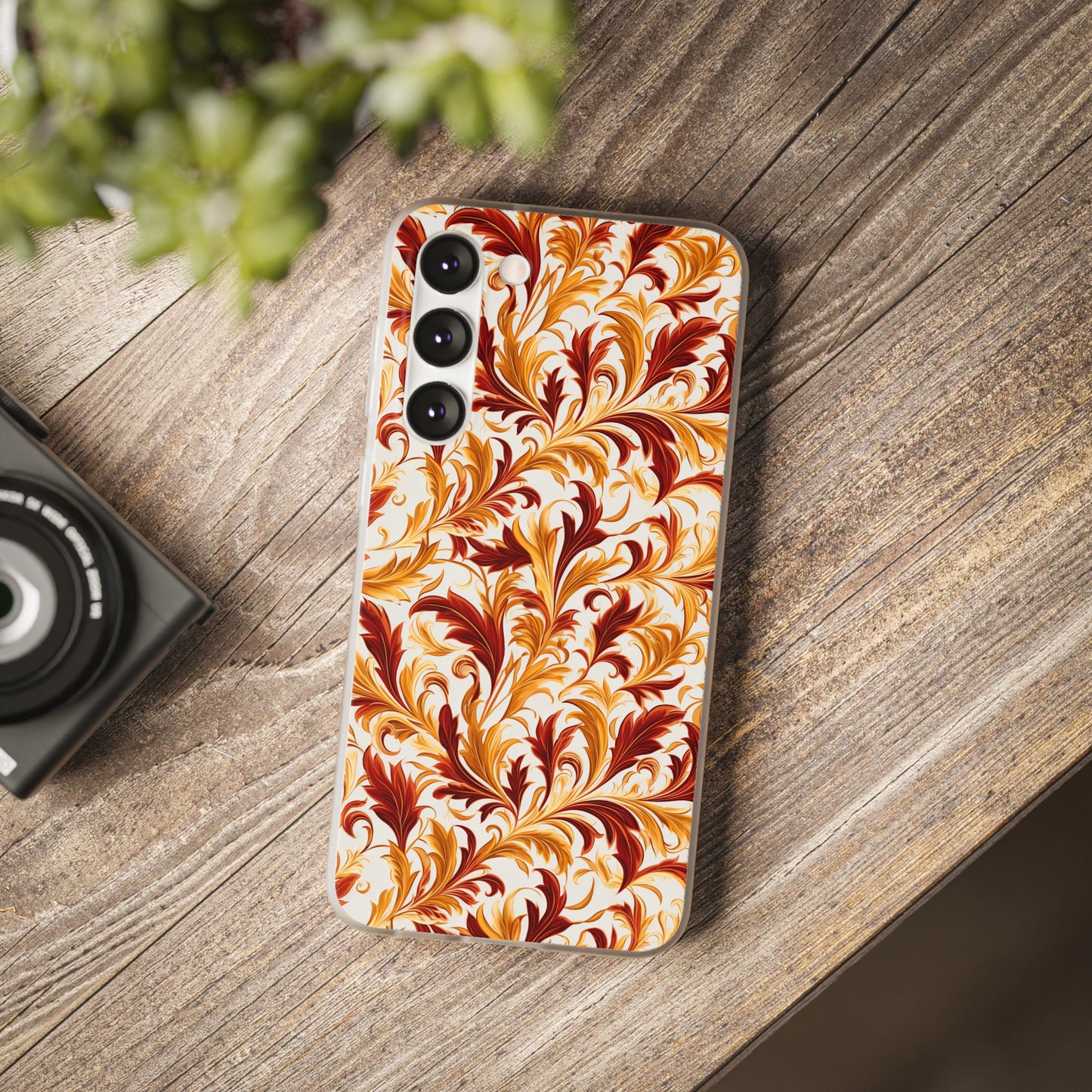 Swirling Autumn: Vortexes of Fall Foliage in Gold and Bronze - Flexible Phone Case