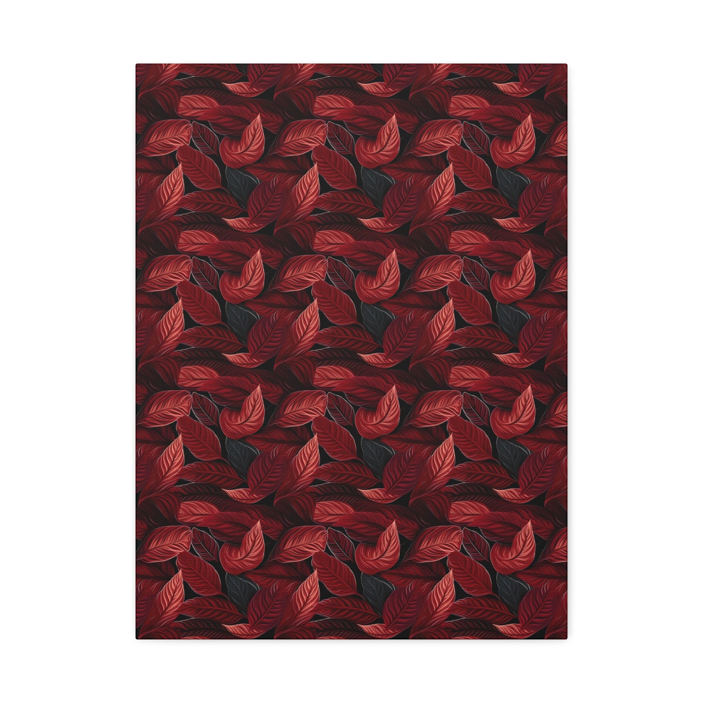 Scarlet Whispers: Lush Autumn Colours in Botanical Bliss - Satin Canvas, Stretched