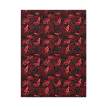 Scarlet Whispers: Lush Autumn Colours in Botanical Bliss - Satin Canvas, Stretched