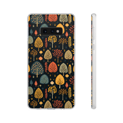 Mid-Century Mosaic: Dappled Leaves and Folk Imagery - Flexible Phone Case