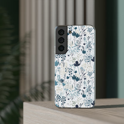 Serene Blue Wildflower Phone Case - Elegant White Background Design - Spring Collection - Flexi Cases Phone Case Pattern Symphony Samsung Galaxy S22  