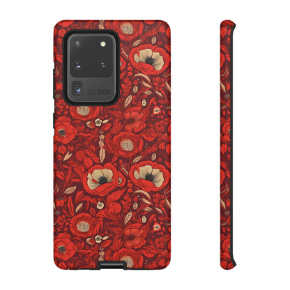 Radiant Spring Blossoms Tough Phone Case - Vibrant Red Floral Design