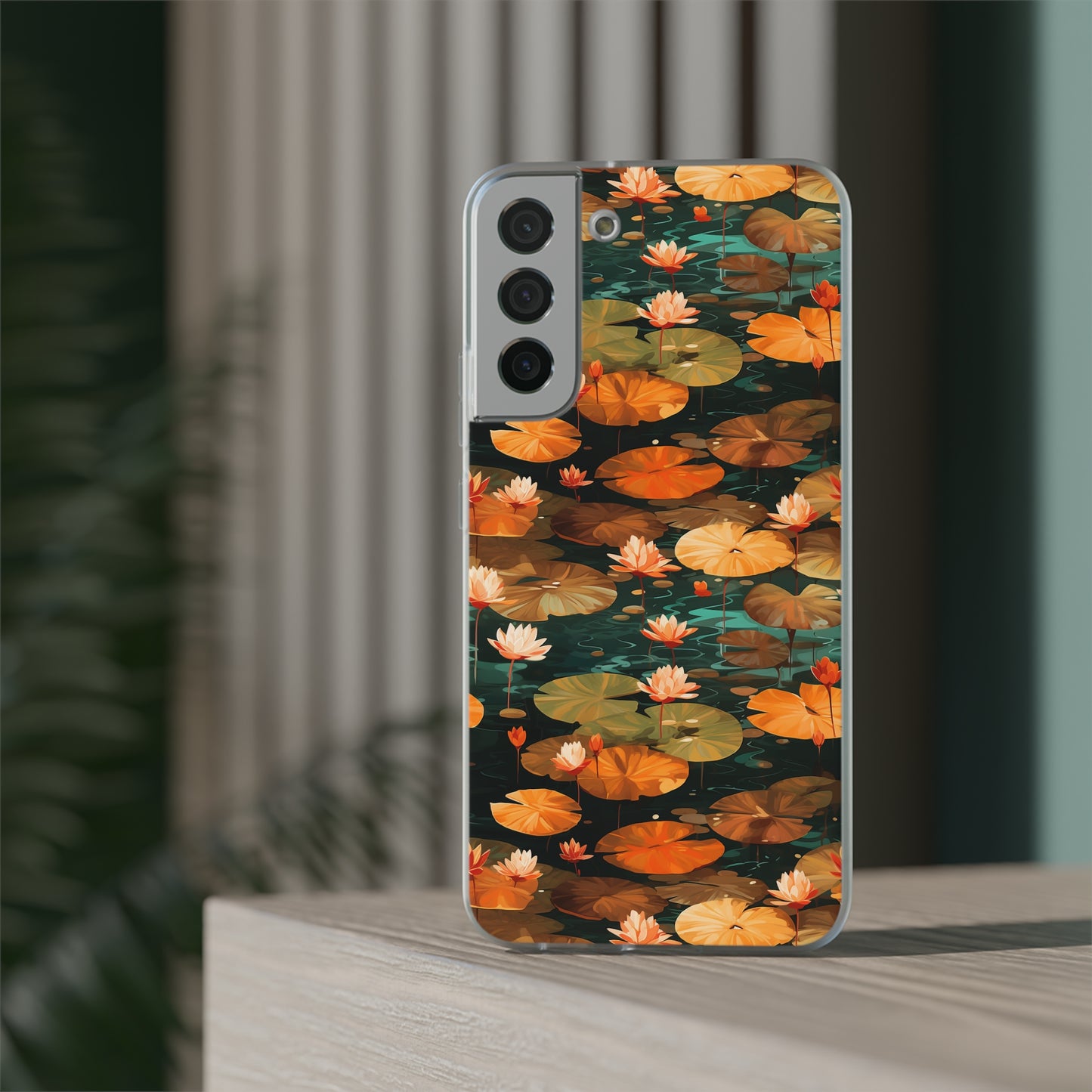 Orange Lotus Whisper: Autumn on the Water - Flexible Phone Case