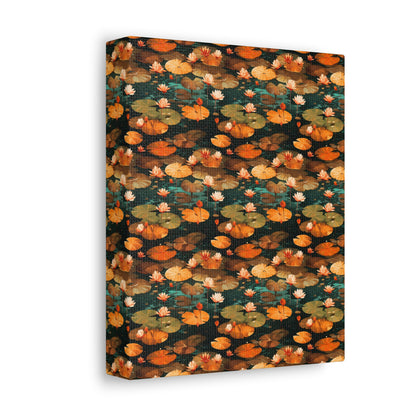 Orange Lotus Whisper: Autumn on the Water - Satin Canvas, Stretched