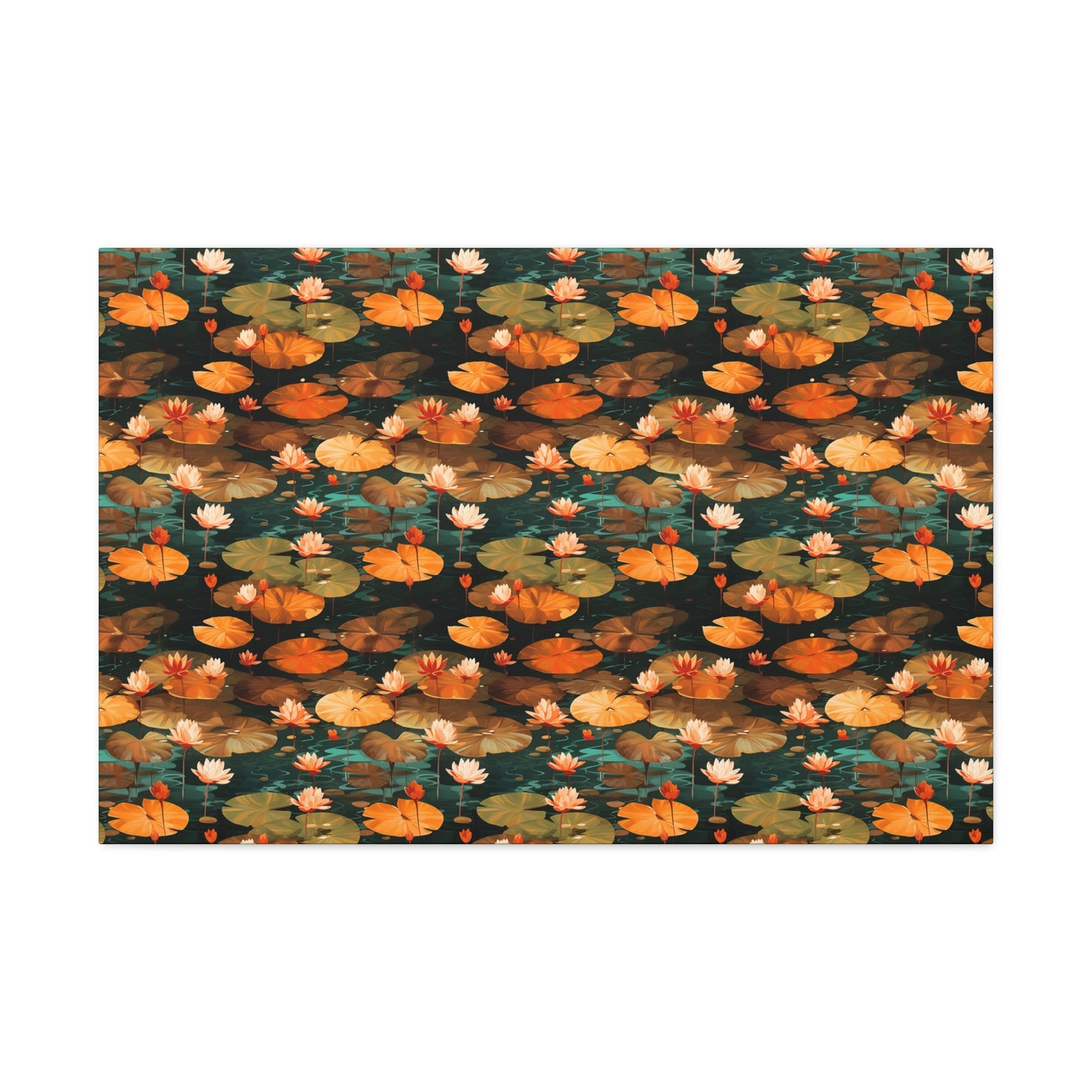 Orange Lotus Whisper: Autumn on the Water - Satin Canvas, Stretched