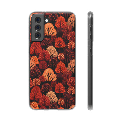 Crimson Forest: Autumn Trees in Vibrant Detail - Flexible Phone Case