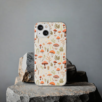 Mushroom Haven - Autumnal Tones Botanical illustration - Flexible Phone Case