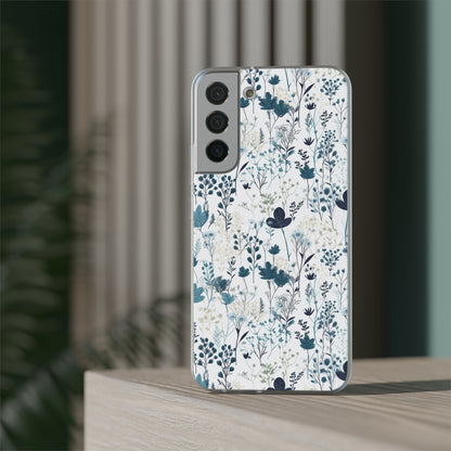 Serene Blue Wildflower Phone Case - Elegant White Background Design - Spring Collection - Flexi Cases Phone Case Pattern Symphony Samsung Galaxy S22 Plus  