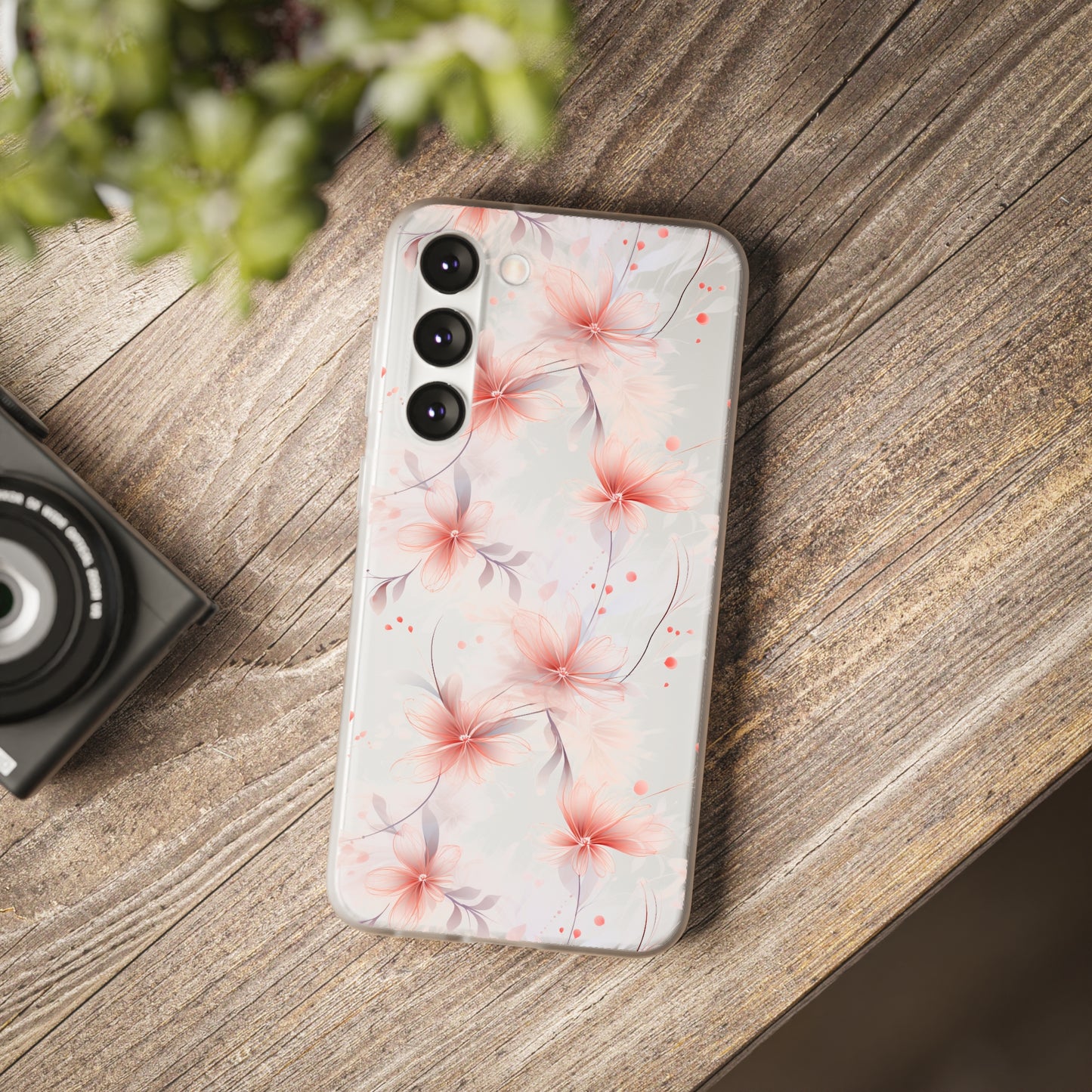 Whispering Petals: Subtle Grey & Pastel Red Gradient Phone Case